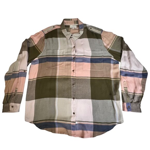 Lucky Brand Women Plaid Button-Up Shirt XL Multi-Color Viscose Modal Casual - Picture 1 of 16